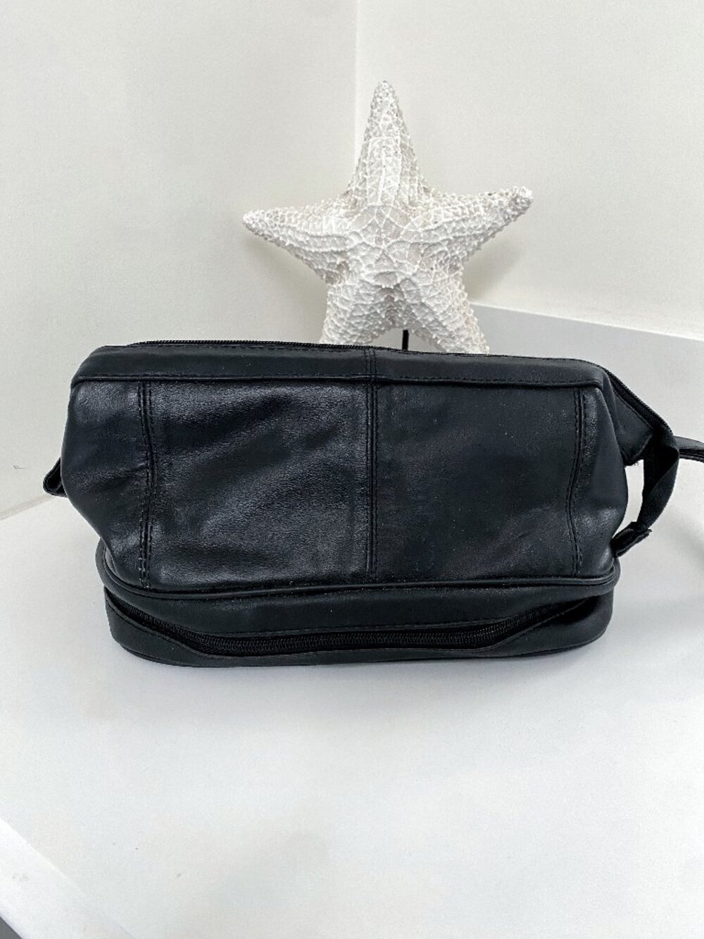 Black Leather Toiletry Bag Travel Kit Organizer